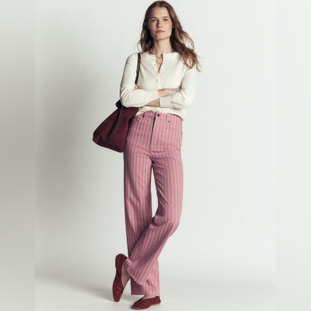 NWT Boden High Rise Column Leg Jeans in Pink, Maroon Tram Stripe